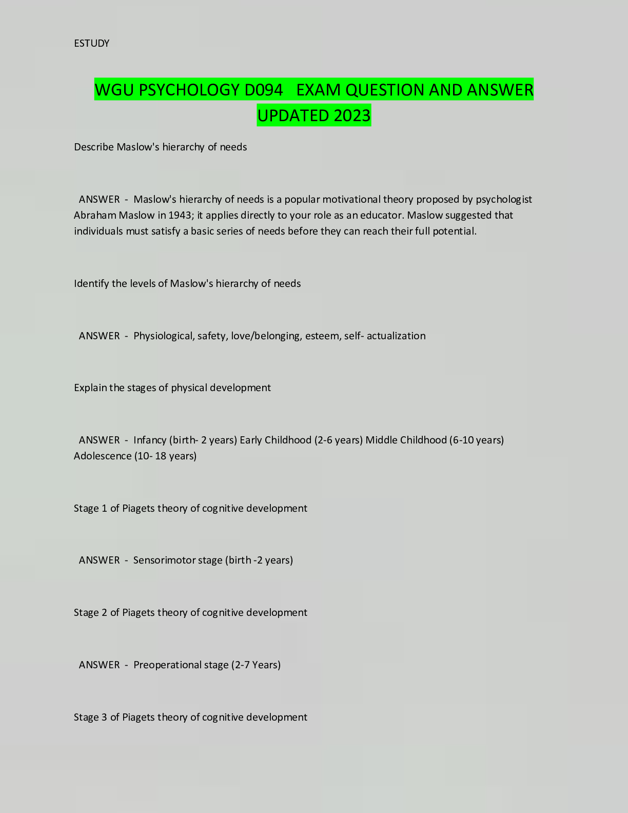 Wgu Psychology - js1tkn7