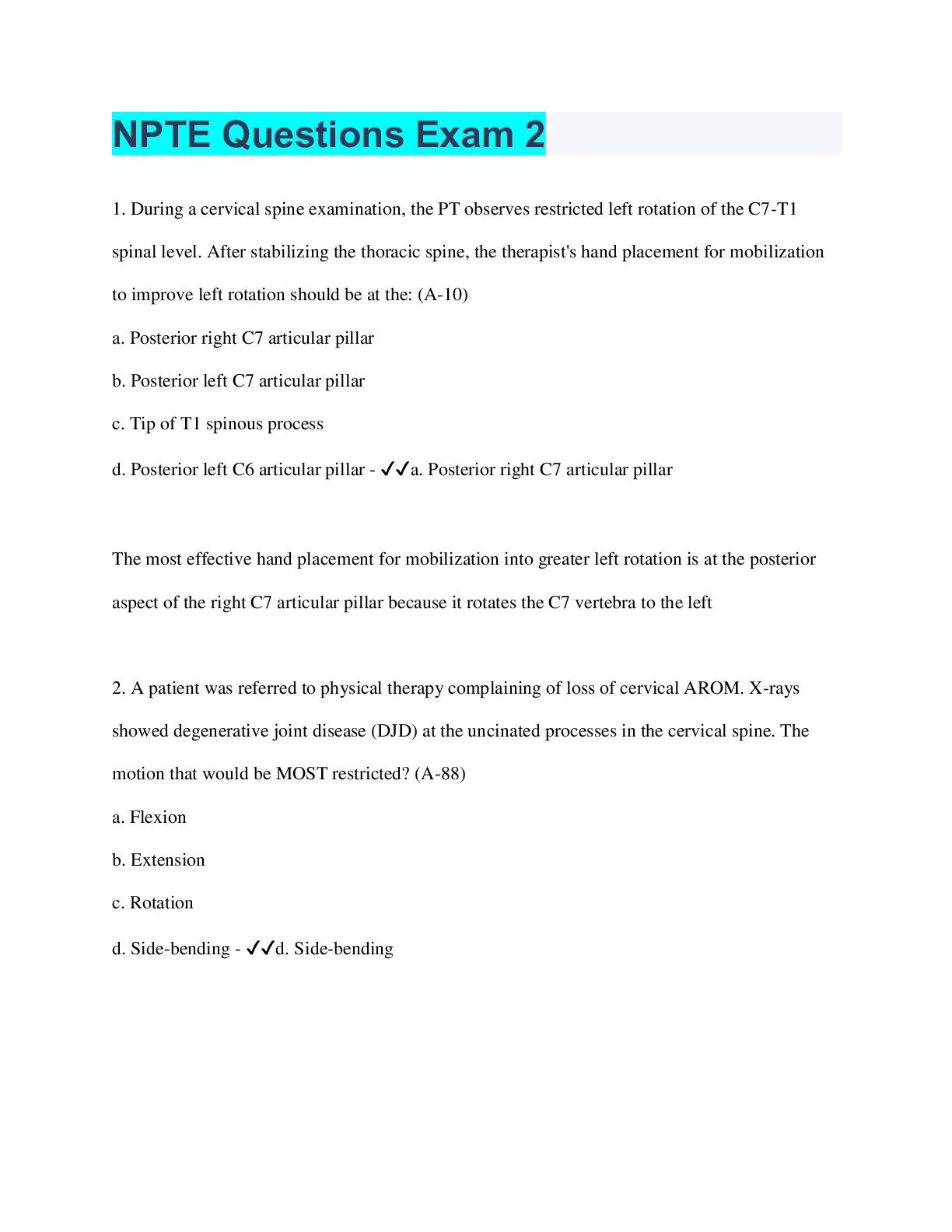 Preview image for NPTE Questions Exam 2 | Questions with 100% Correct Answers | Verified