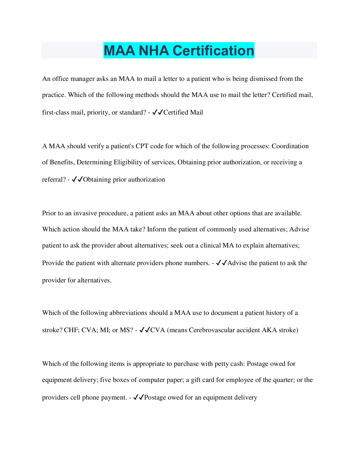 Preview image for MAA NHA Certification | 110 Questions with 100% Correct Answers | Verified | 22 Pages