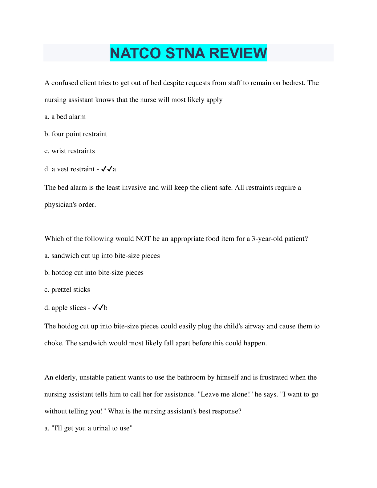 Preview image for NATCO STNA REVIEW | 79 Questions with 100% Correct Answers | Verified | 32 Pages