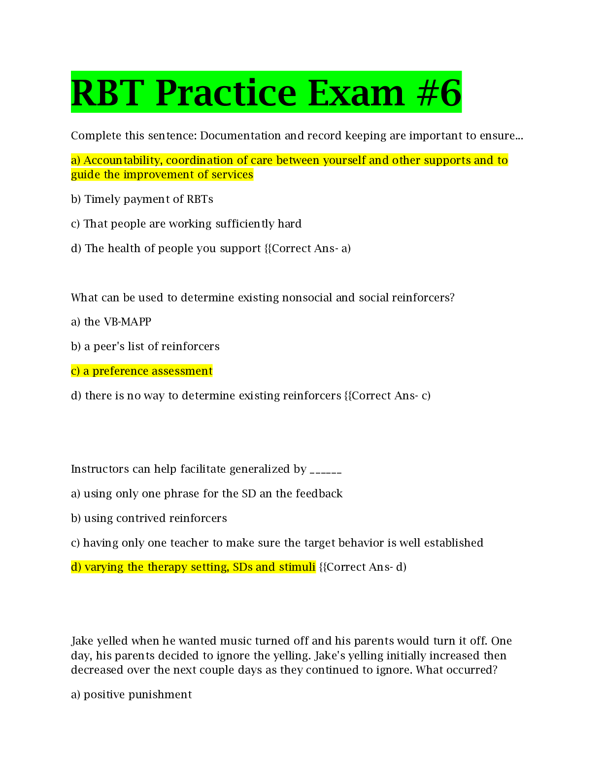 Preview of RBT Practice Exam #6 Complete Test 75 Questions all with Correct Answers | Verified