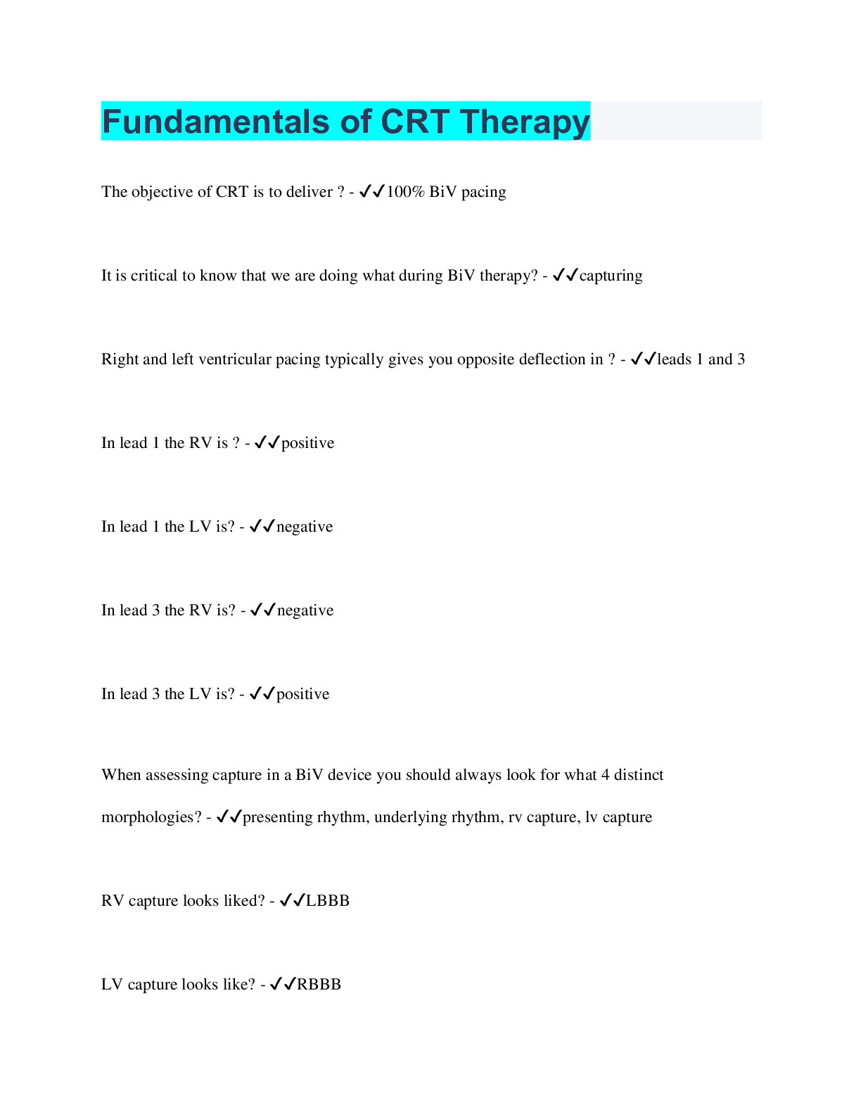 Preview image for Fundamentals of CRT Therapy | 47 Questions with 100% Correct Answers | Verified
