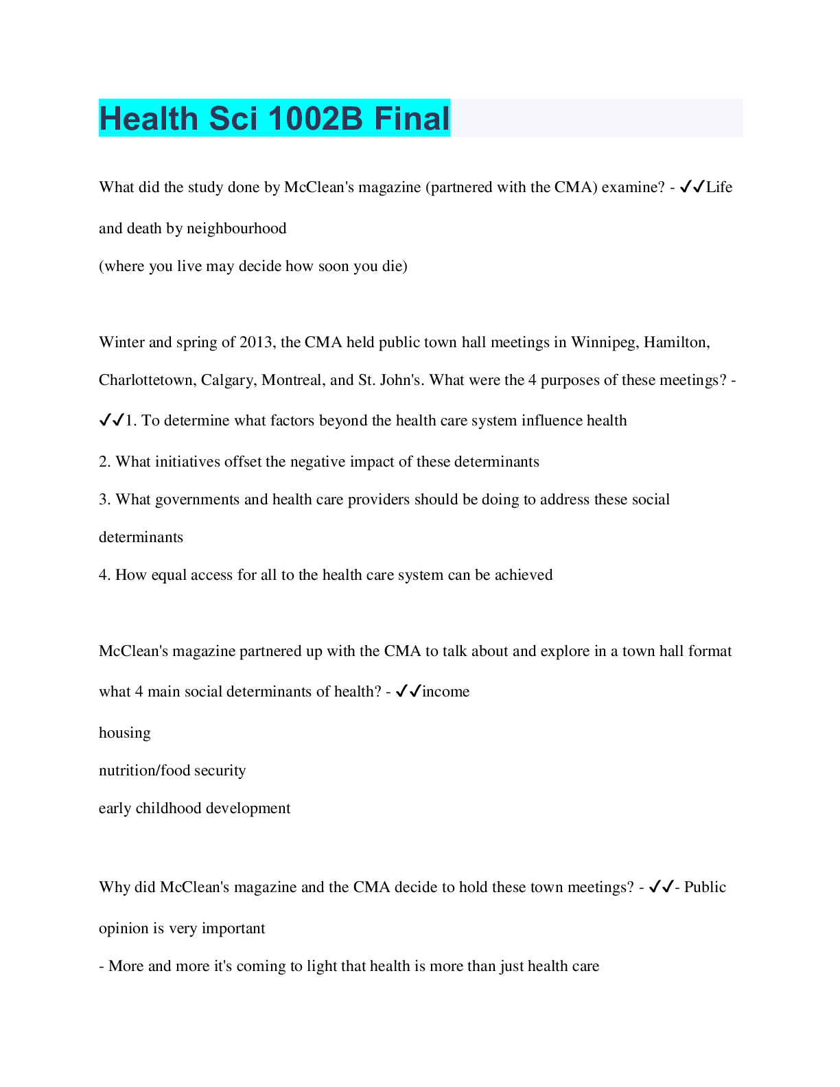 Preview image for Health Sci 1002B Final | 197 Questions with 100% Correct Answers | Verified | 43 Pages