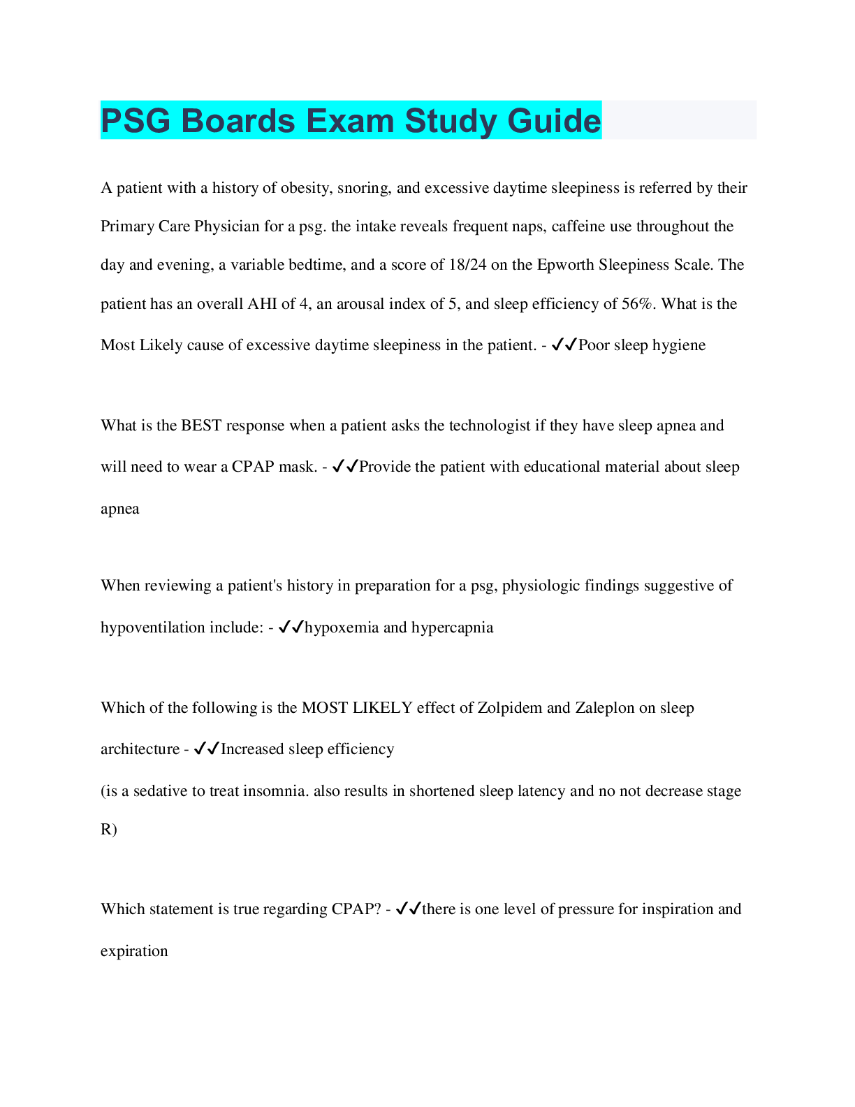 Preview image for PSG Boards Exam Study Guide | 137 Questions with 100% Correct Answers | Verified | 23 Pages