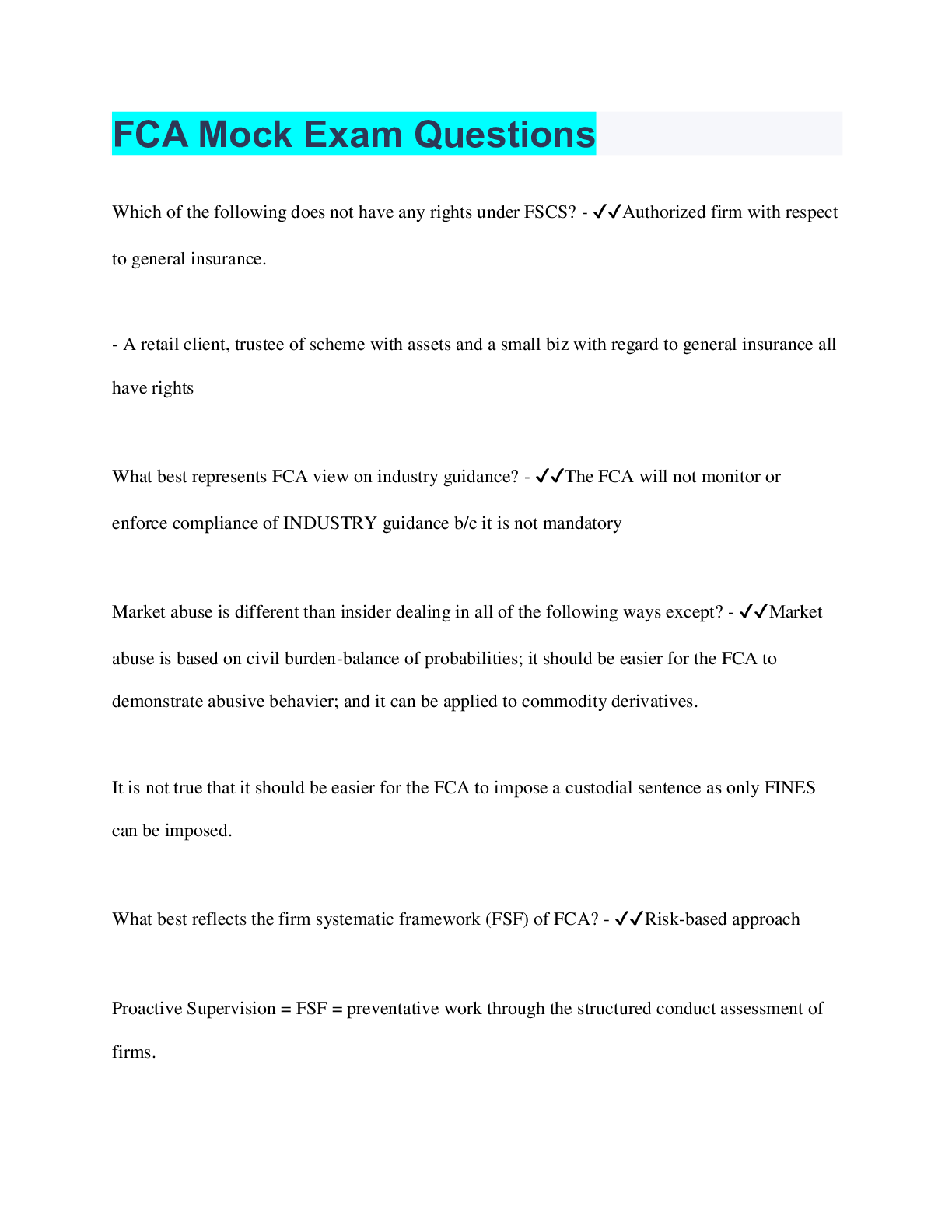 Preview image for FCA Mock Exam Questions | 159 Questions with 100% Correct Answers | Verified | 59 Pages