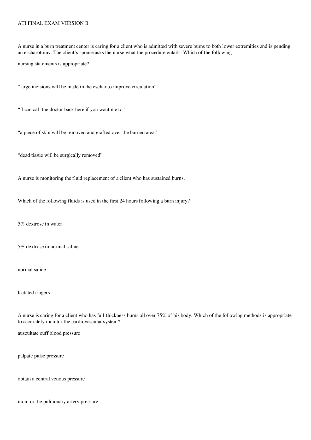 Preview image of ATI FINAL EXAM VERSION B QUESTIONS AND ANSWERS document