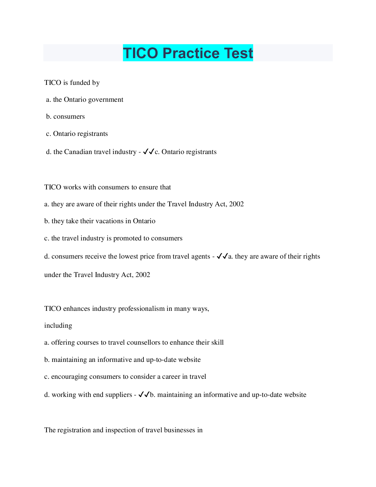 Preview image for TICO Practice Test | 64 Questions with 100% Correct Answers | Verified | 25 Pages