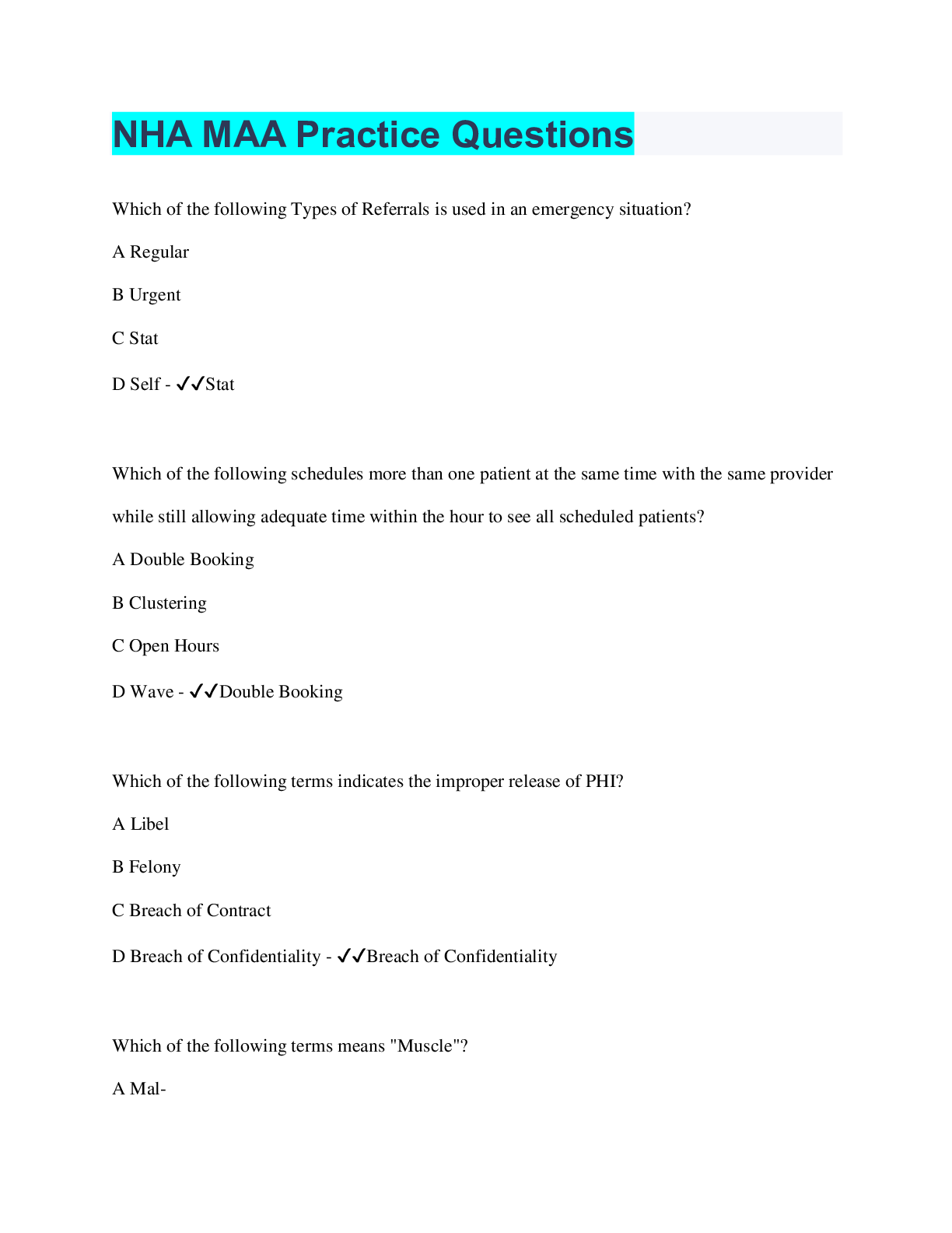 Preview image for NHA MAA Practice Questions | 87 Questions with 100% Correct Answers | Verified | 27 Pages