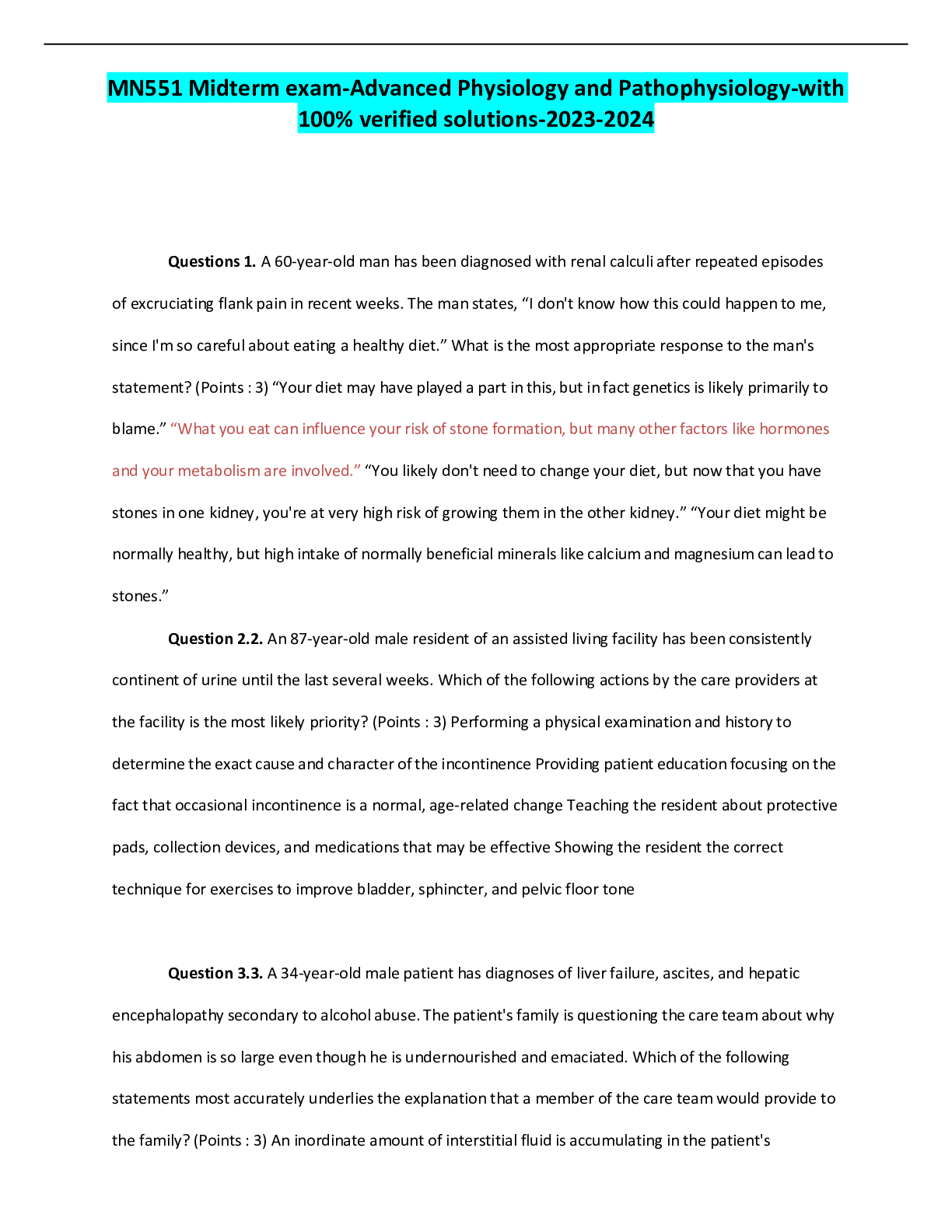 Preview image for MN551 Midterm exam-Advanced Physiology and Pathophysiology-with 100% verified solutions-2023-2024