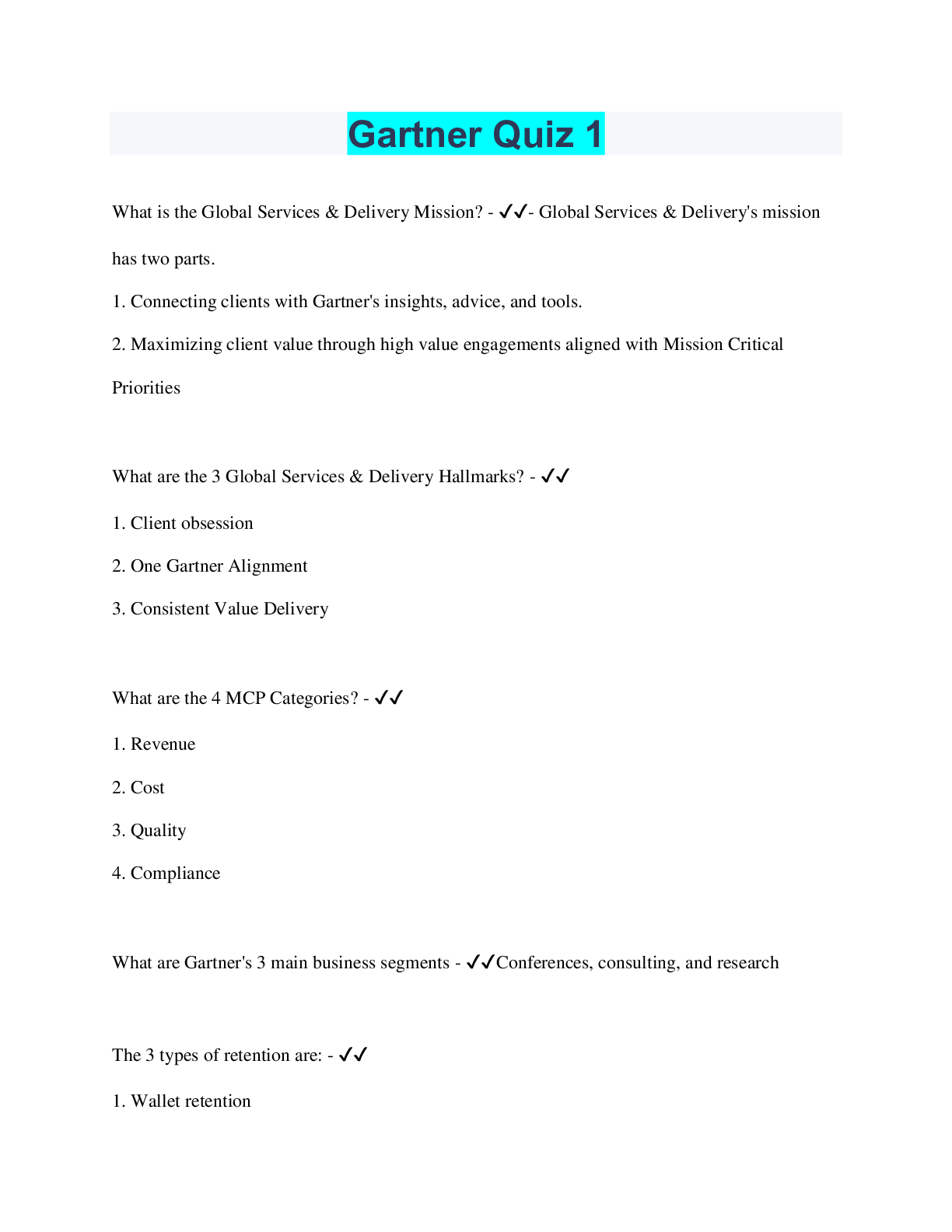 Preview image for Gartner Quiz 1 | Questions with 100% Correct Answers | Verified