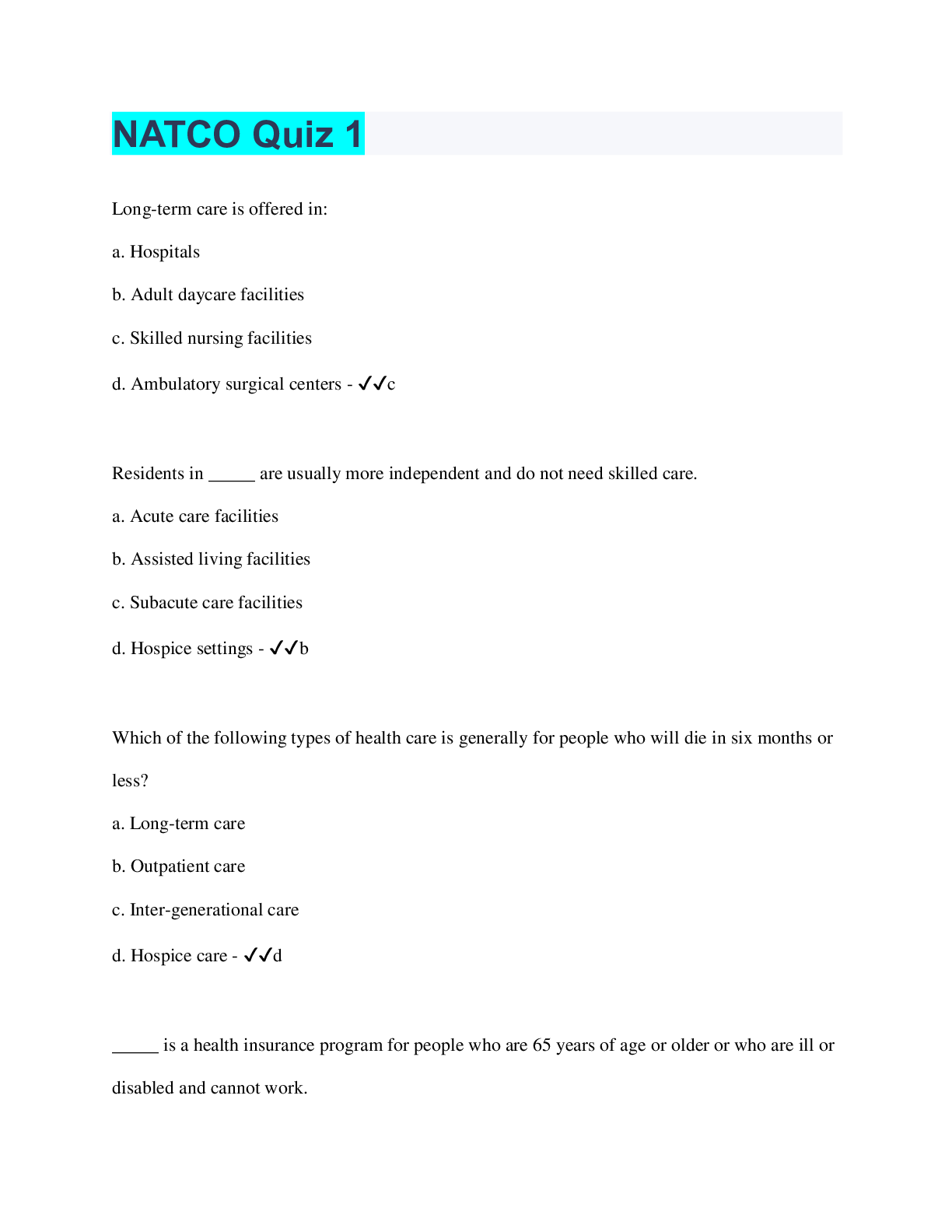 Preview image for NATCO Quiz 1 | 100 Questions with 100% Correct Answers | Verified | 28 Pages