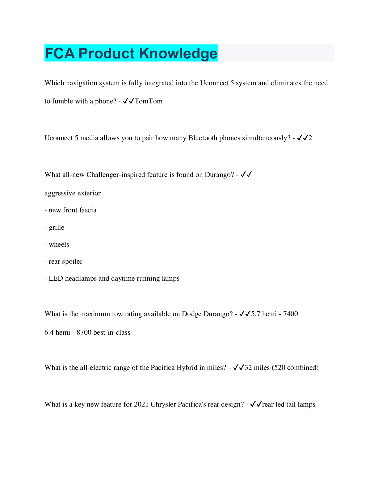Preview image for FCA Product Knowledge | Questions with 100% Correct Answers | Verified