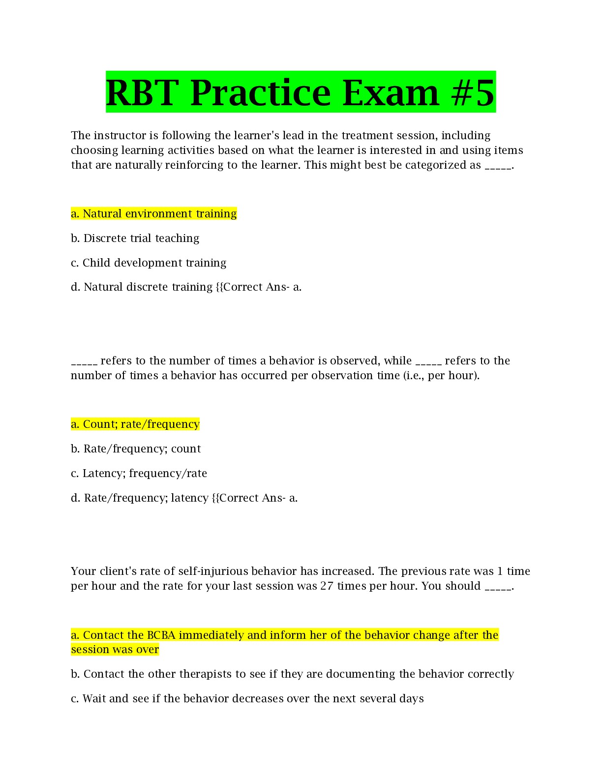 Preview image of RBT Practice Exam #5 Complete Test (Solved) 100% Correct |Verified document
