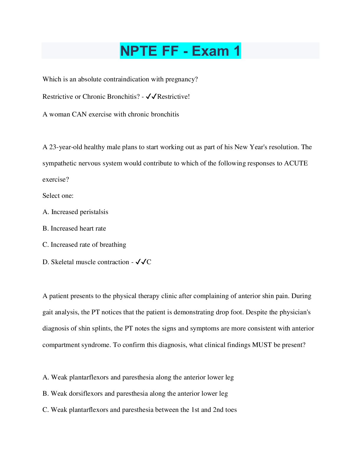 Preview image for NPTE FF - Exam 1 | 80 Questions with 100% Correct Answers | Verified | 32 Pages