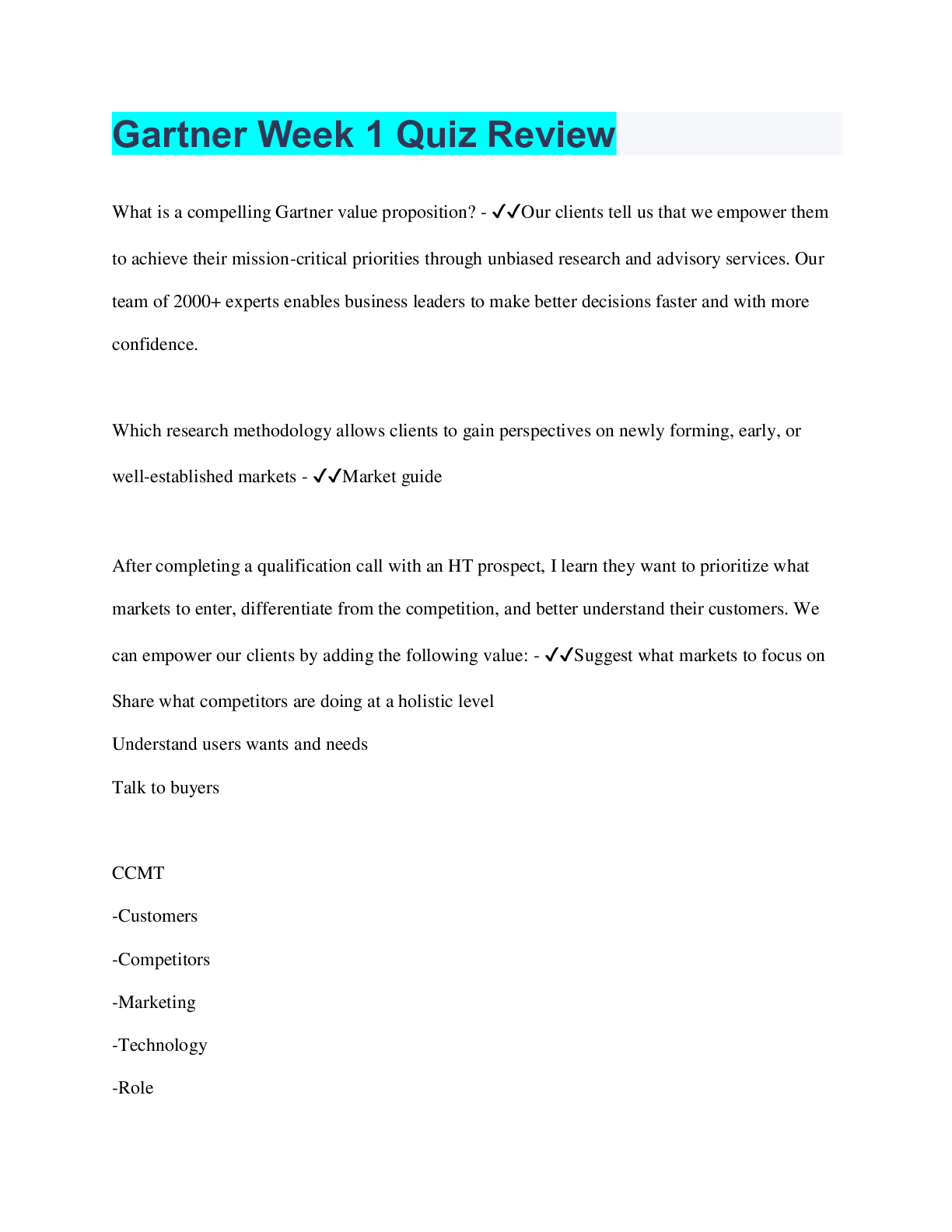 Preview image for Gartner Week 1 Quiz Review | Questions with 100% Correct Answers | Verified