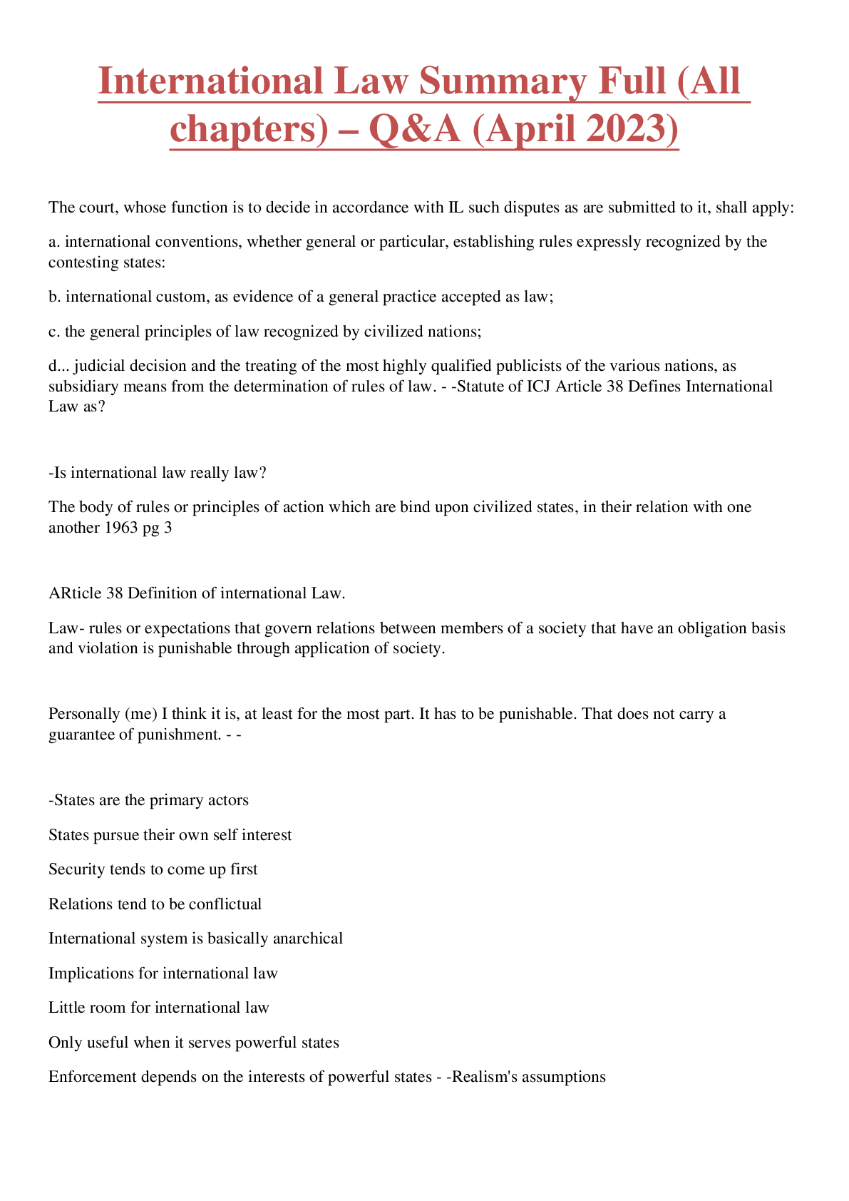 Preview image for International Law Summary Full (All chapters) – Q&A (April 2023)