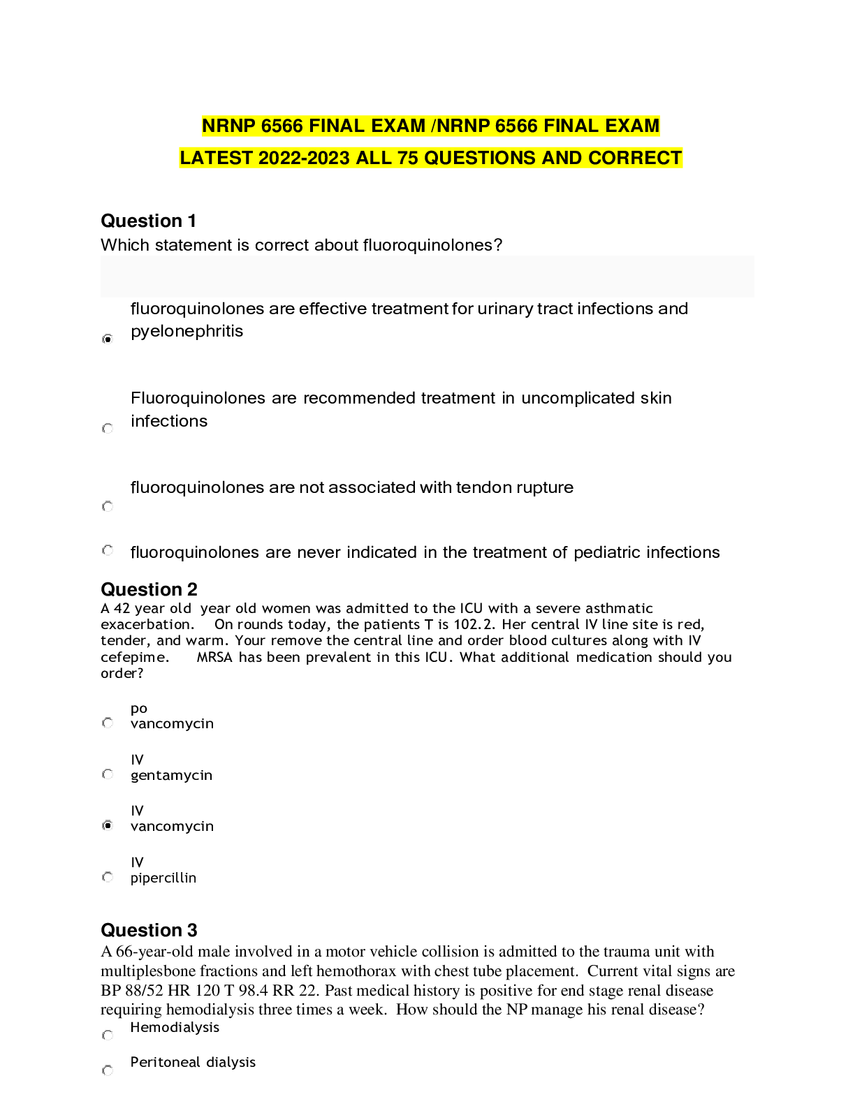 Preview image for NRNP 6566 FINAL EXAM /NRNP 6566 FINAL EXAM LATEST 2022-2023 ALL 75 QUESTIONS AND CORRECT