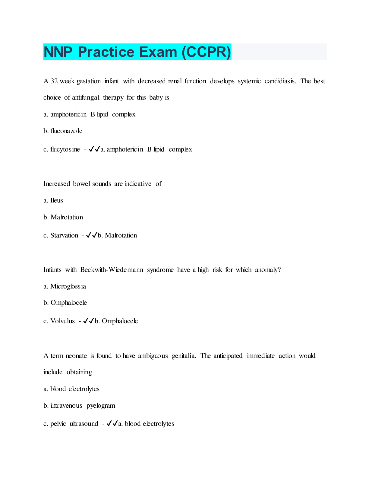 Preview image for NNP Practice Exam (CCPR)  | 175 Questions with 100% Correct Answers | Verified | 45 Pages