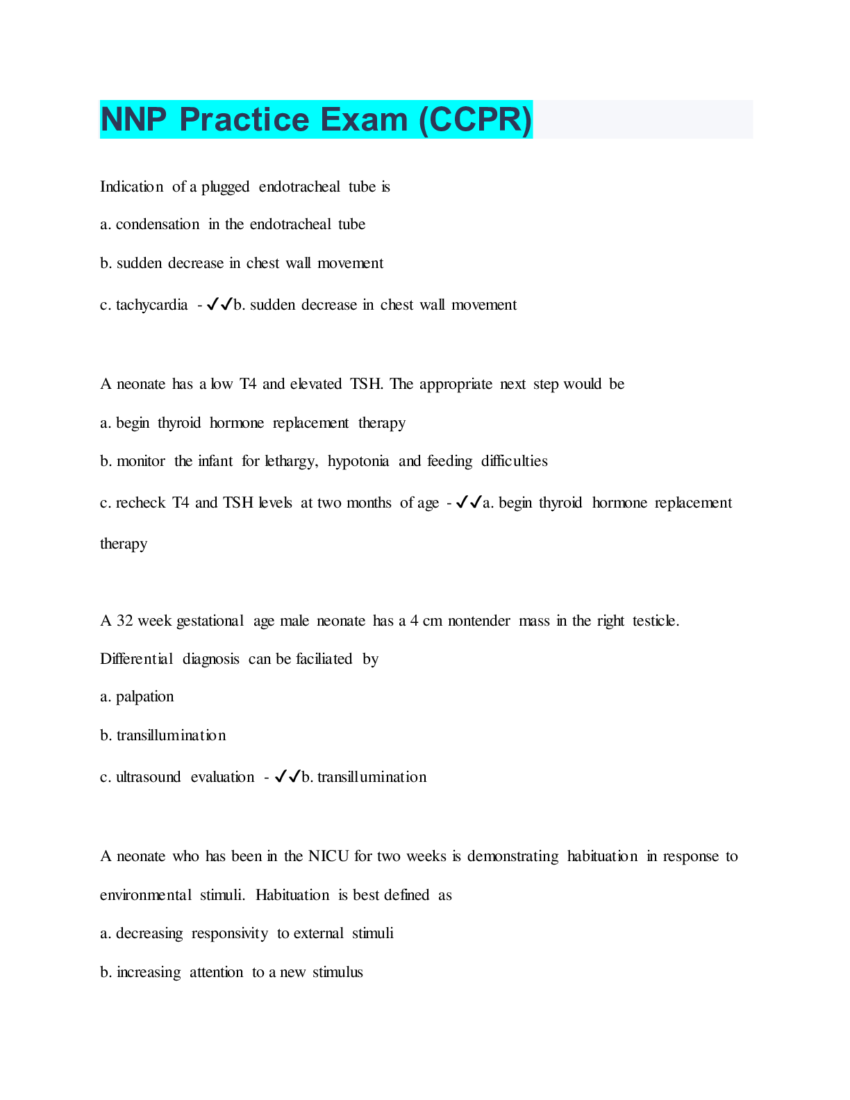 Preview image for NNP Practice Exam (CCPR)  | 175 Questions with 100% Correct Answers | Verified | 44 Pages