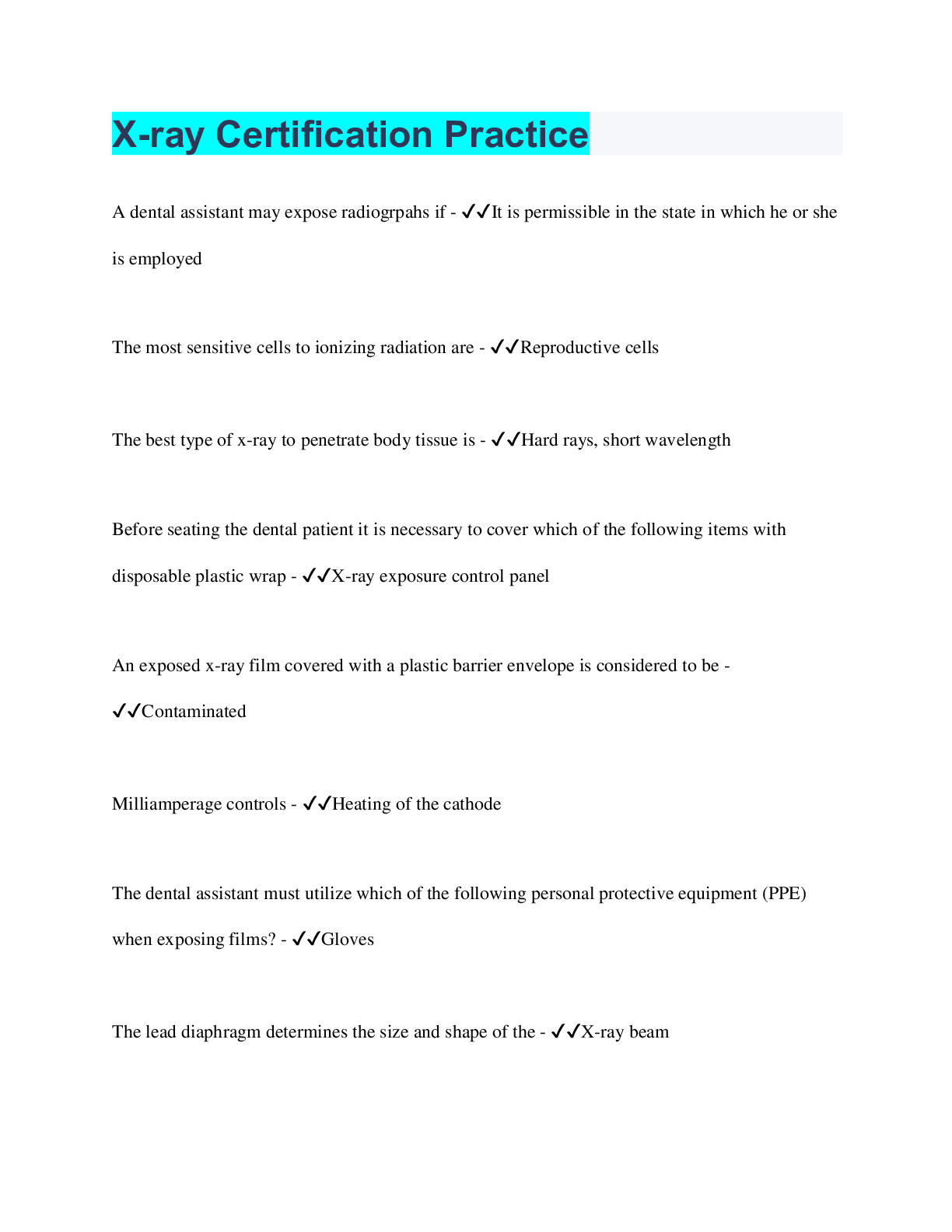 Preview image for X-ray Certification Practice | 98 Questions with 100% Correct Answers | Verified