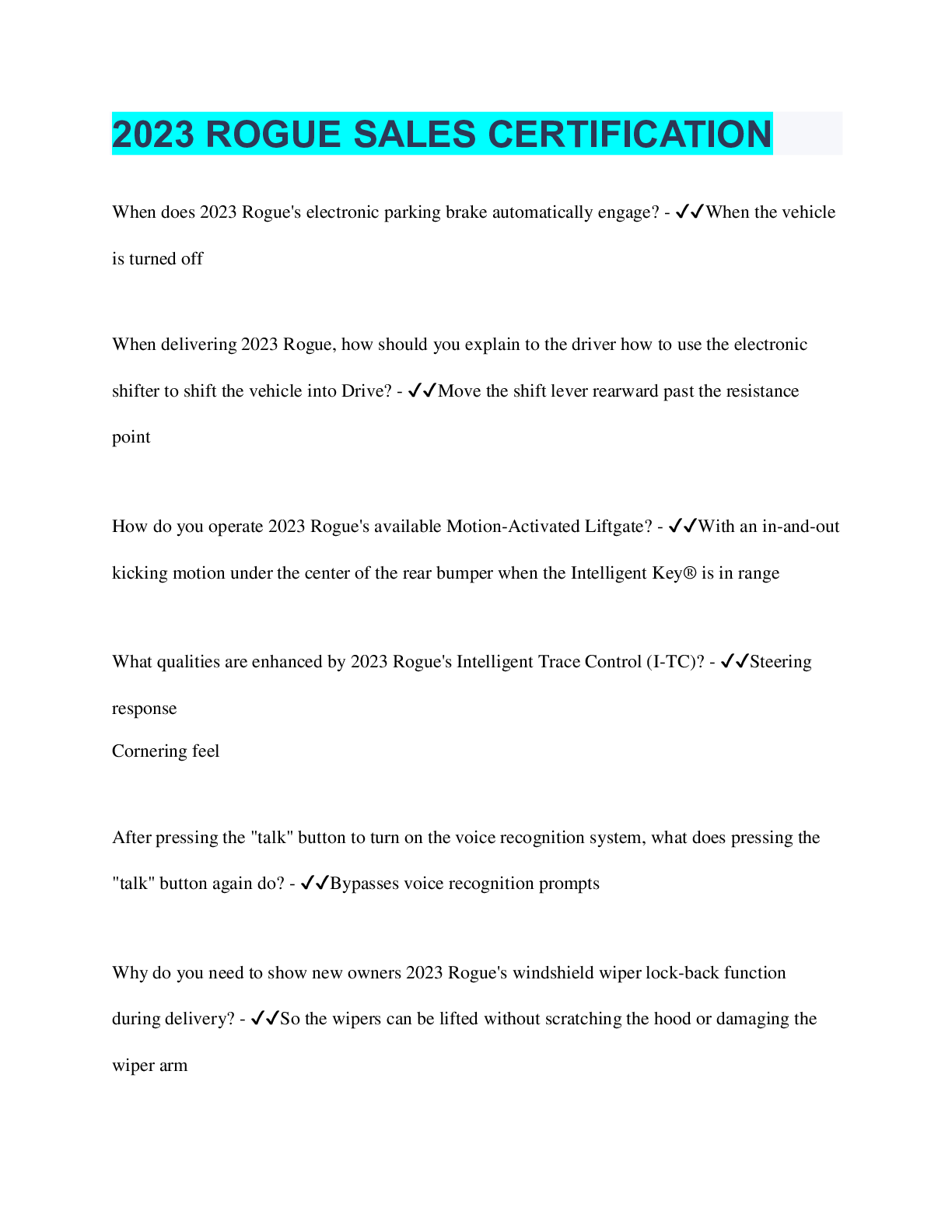 Preview image for 2023 ROGUE SALES CERTIFICATION | 68 Questions with 100% Correct Answers | Verified