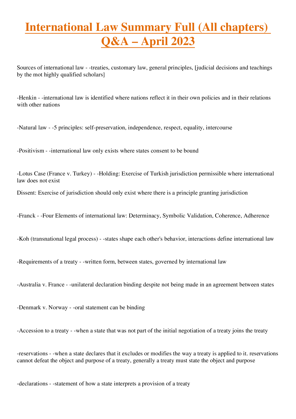 Preview image for International Law Summary Full (All chapters) Q&A – April 2023