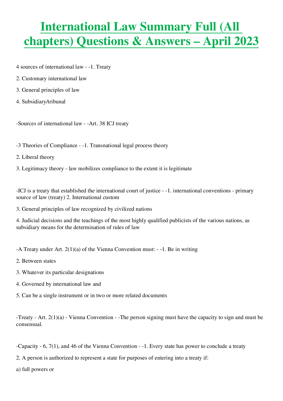 Preview image for International Law Summary Full (All chapters) Questions & Answers – April 2023