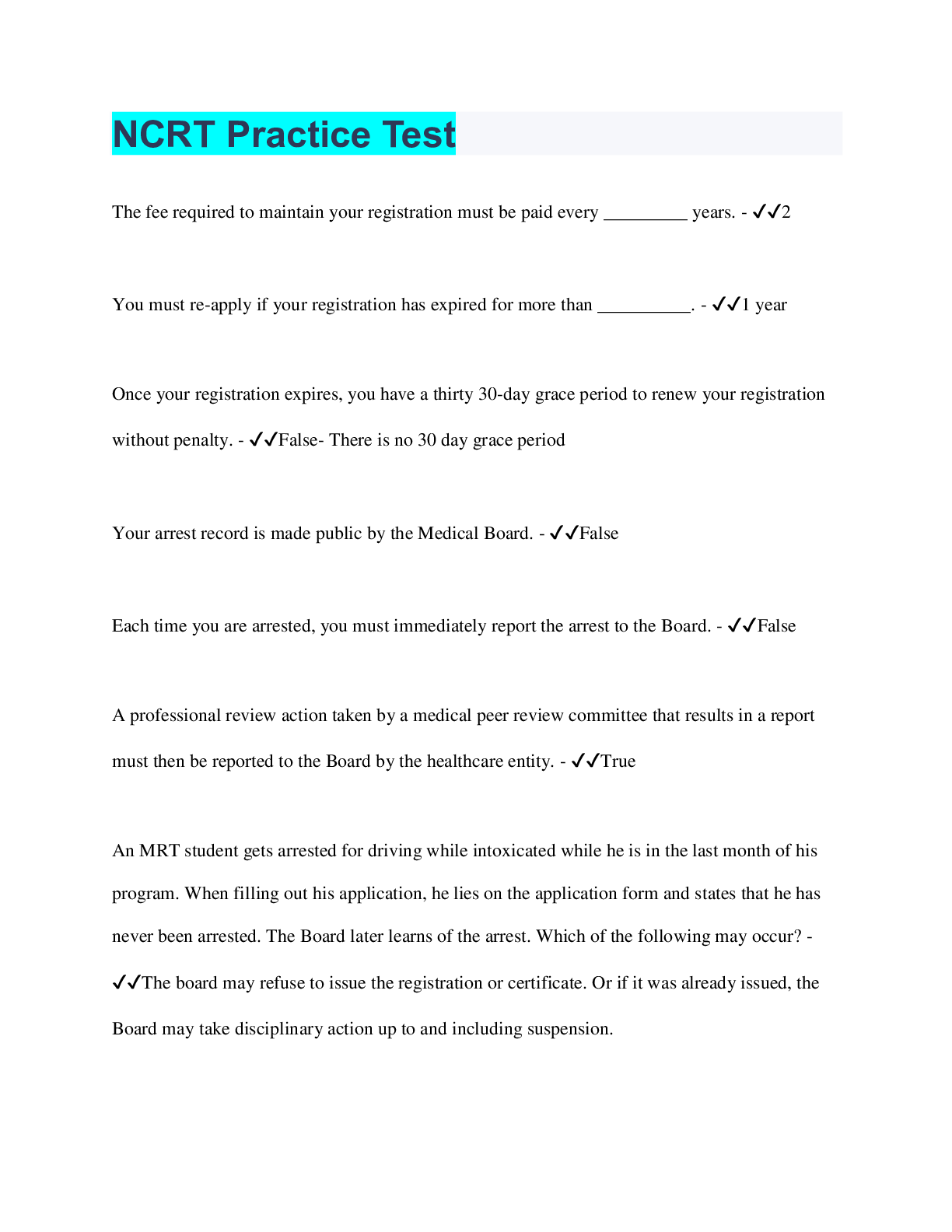 Preview image for NCRT Practice Test | 40 Questions with 100% Correct Answers | Verified