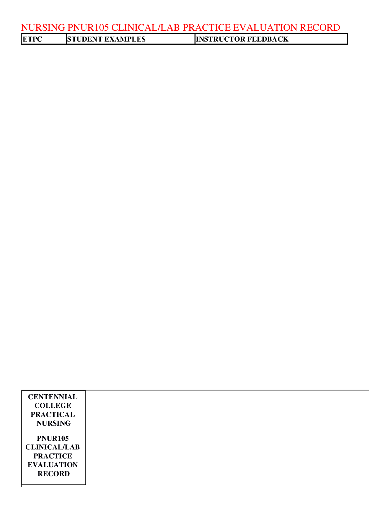 Preview image of NURSING PNUR105 CLINICAL/LAB PRACTICE EVALUATION RECORD,100% CORRECT document