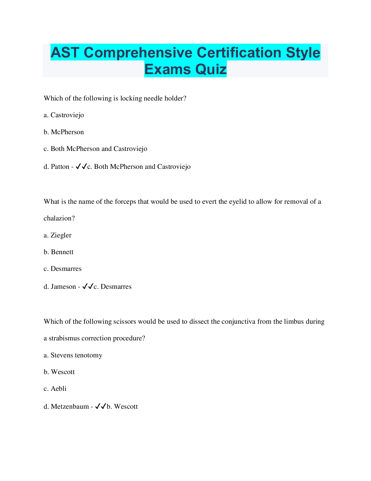 Preview image for AST Comprehensive Certification Style Exams Quiz | 192 Questions with 100% Correct Answers | Verified | 56 Pages