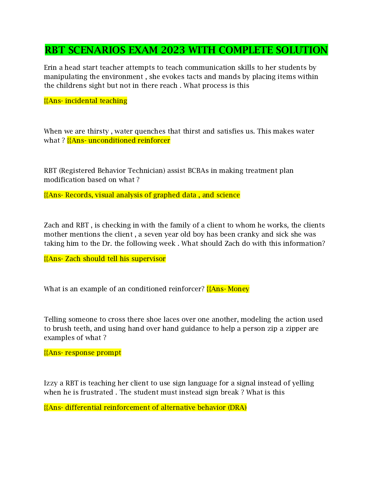 Preview image of RBT SCENARIOS EXAM 2023 WITH COMPLETE SOLUTION document