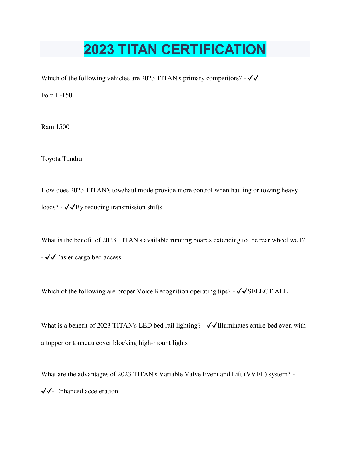 Preview image for 2023 TITAN CERTIFICATION | 35 Questions with 100% Correct Answers | Verified