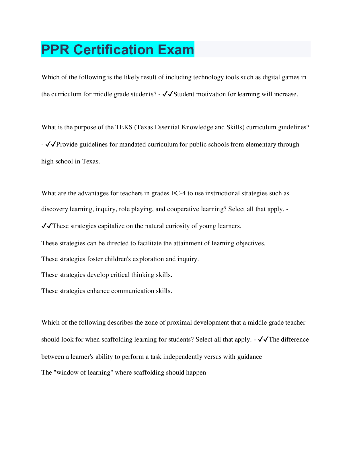 Preview image for PPR Certification Exam | Questions with 100% Correct Answers | Verified