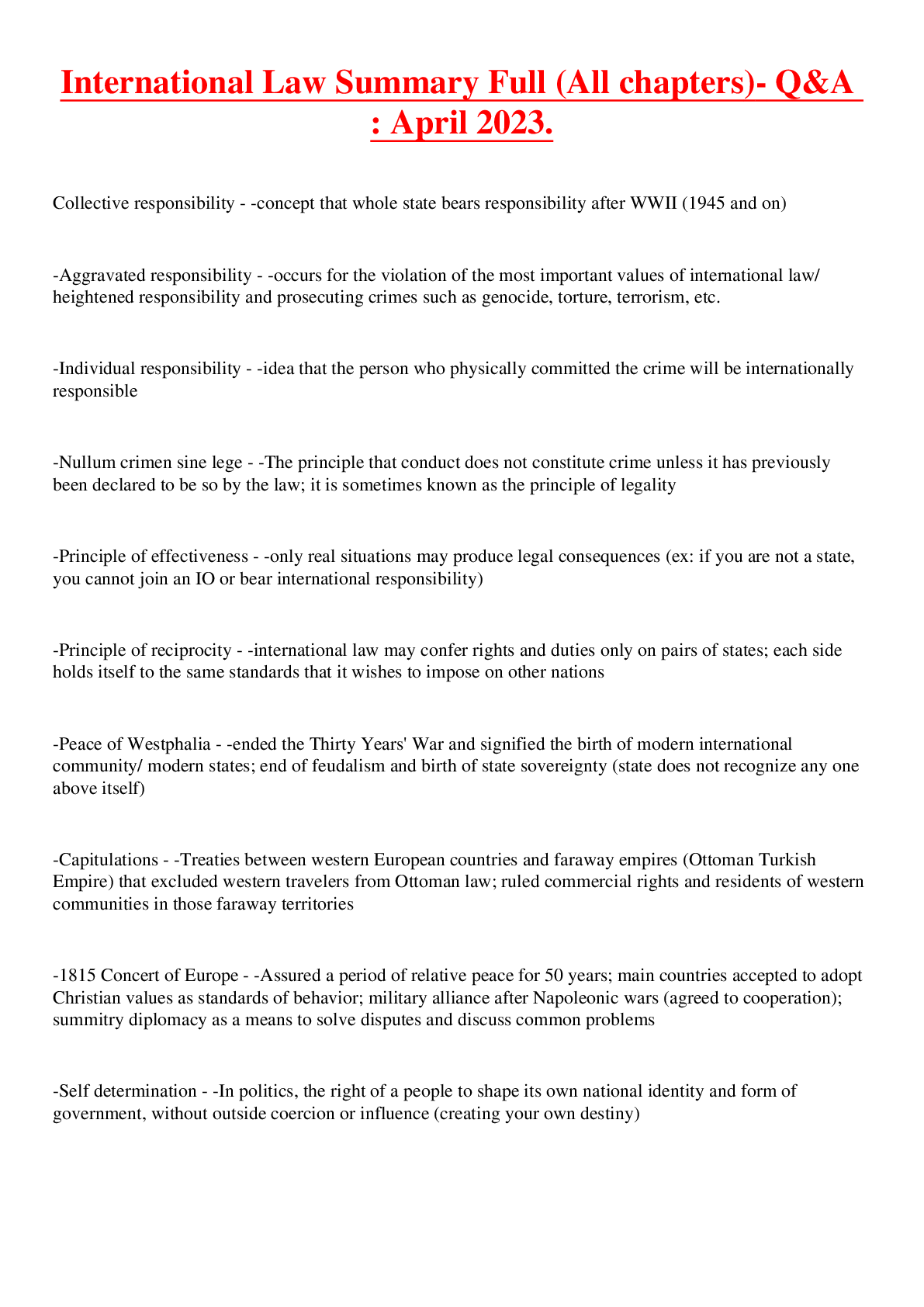 Preview image for International Law Summary Full (All chapters)-  Q&A : April 2023.