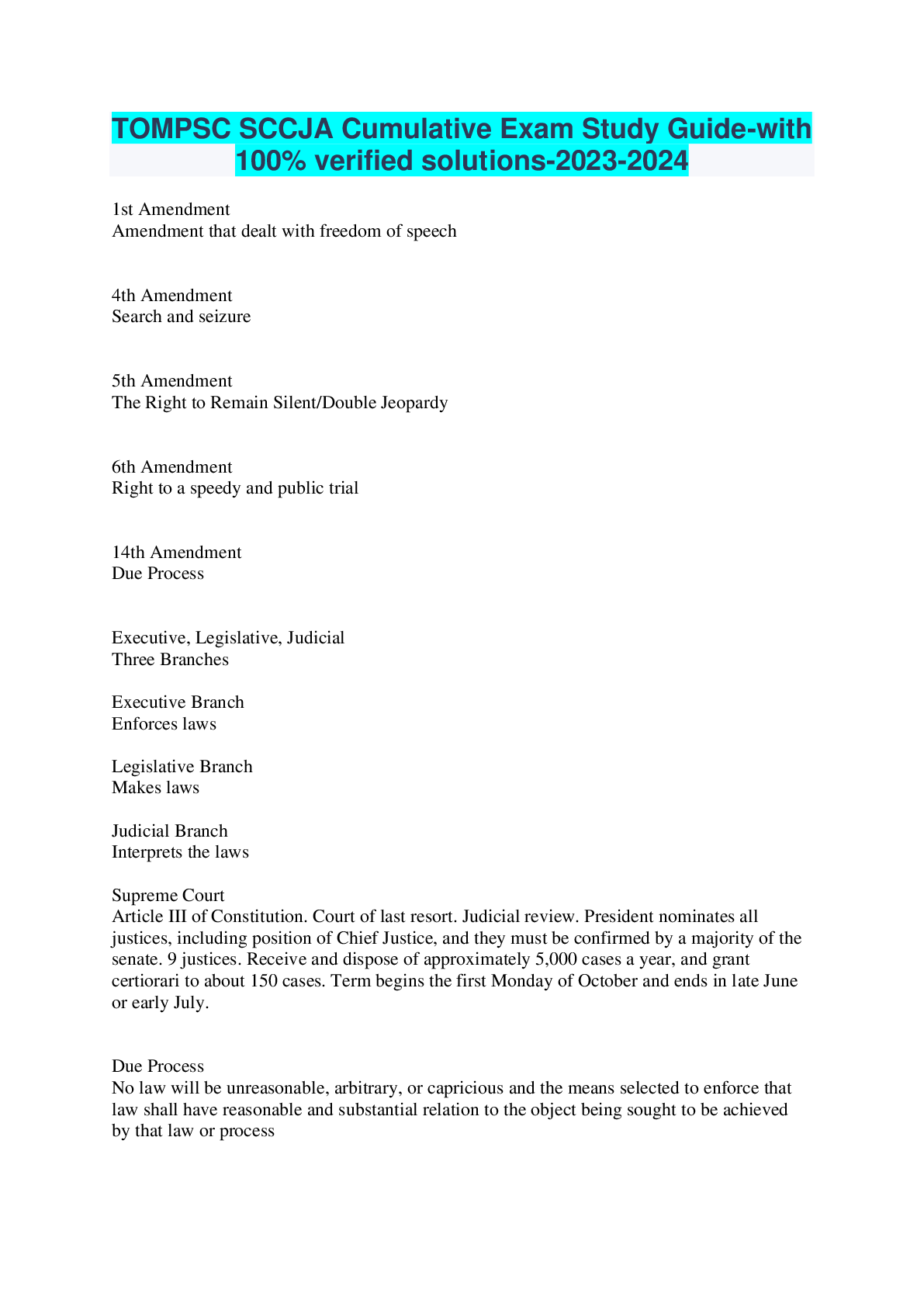 Preview image for TOMPSC SCCJA Cumulative Exam Study Guide-with 100% verified solutions-2023-2024