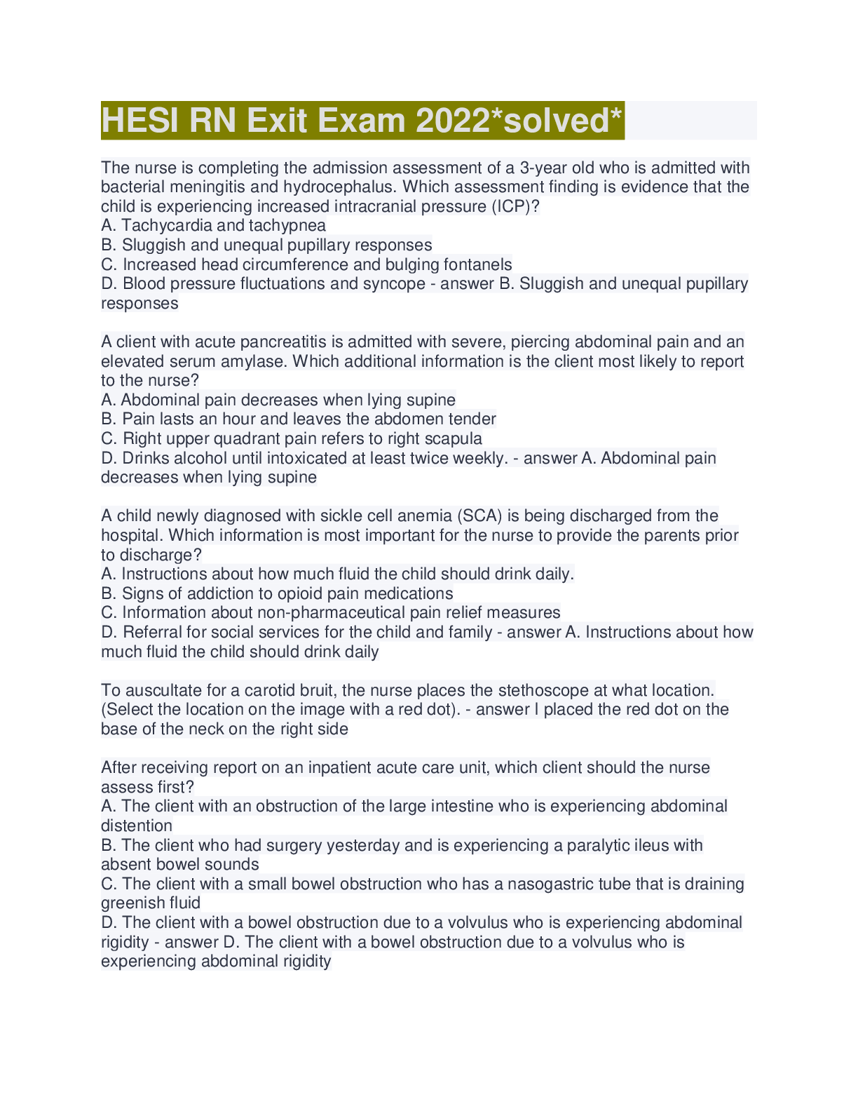 Preview image for HESI RN Exit Exam 2022- SOLVED LATEST EXAM