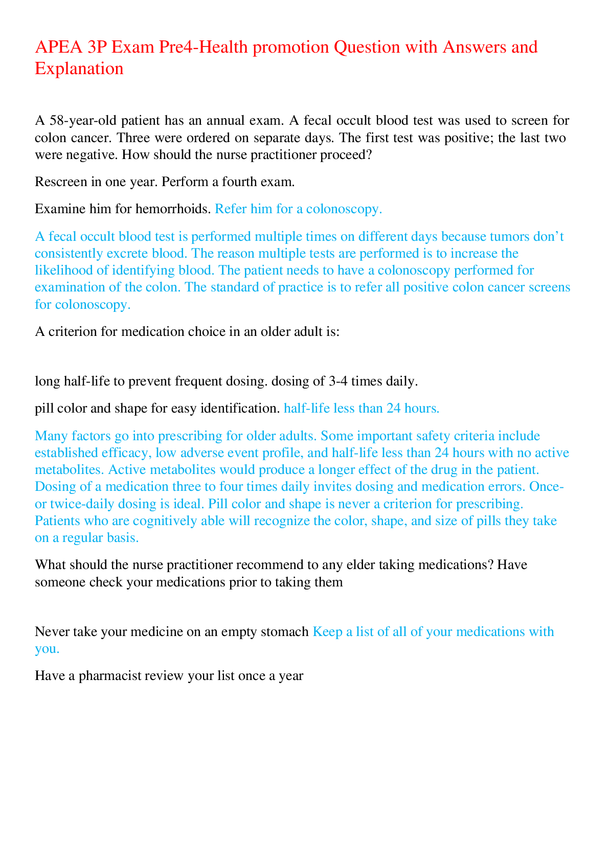 Preview of APEA 3P Exam Pre4-Health promotion Question with Answers and Explanation,100% CORRECT