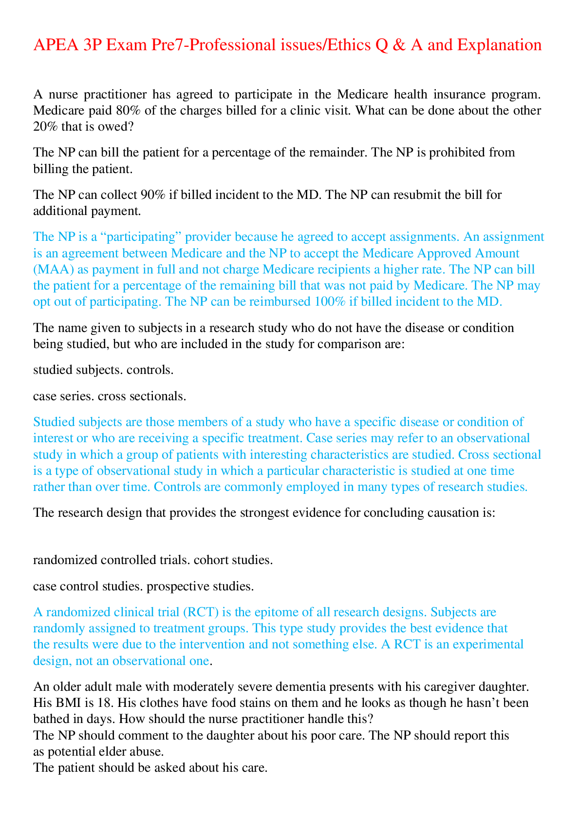Preview of APEA 3P Exam Pre7-Professional issues/Ethics Q &amp; A and Explanation,100% CORRECT