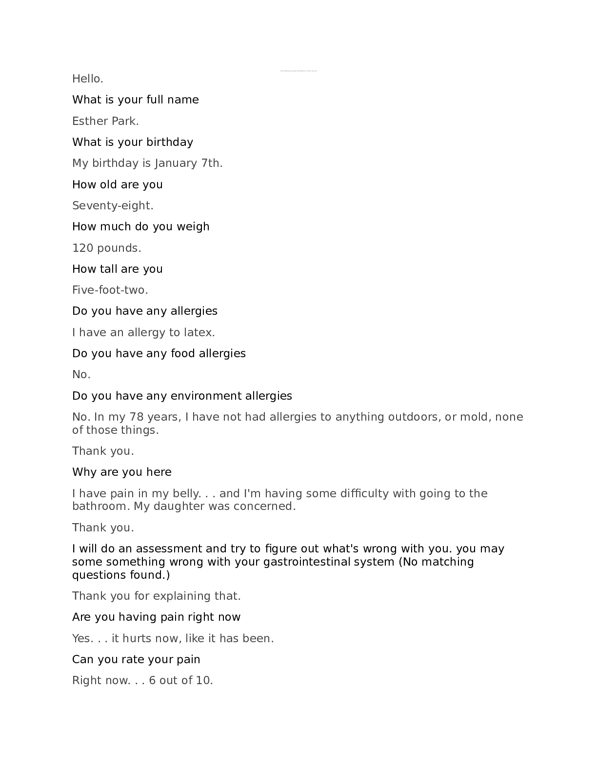 Preview image for NUR NR509 Esther Park shadow health interview Already Graded A