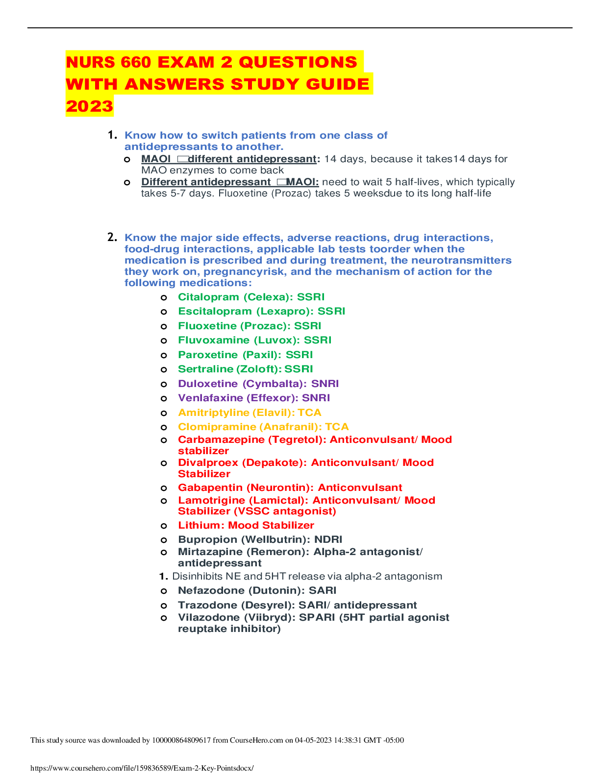 Preview of NURS 660 EXAM 2 QUESTIONS WITH ANSWERS STUDY GUIDE 2023