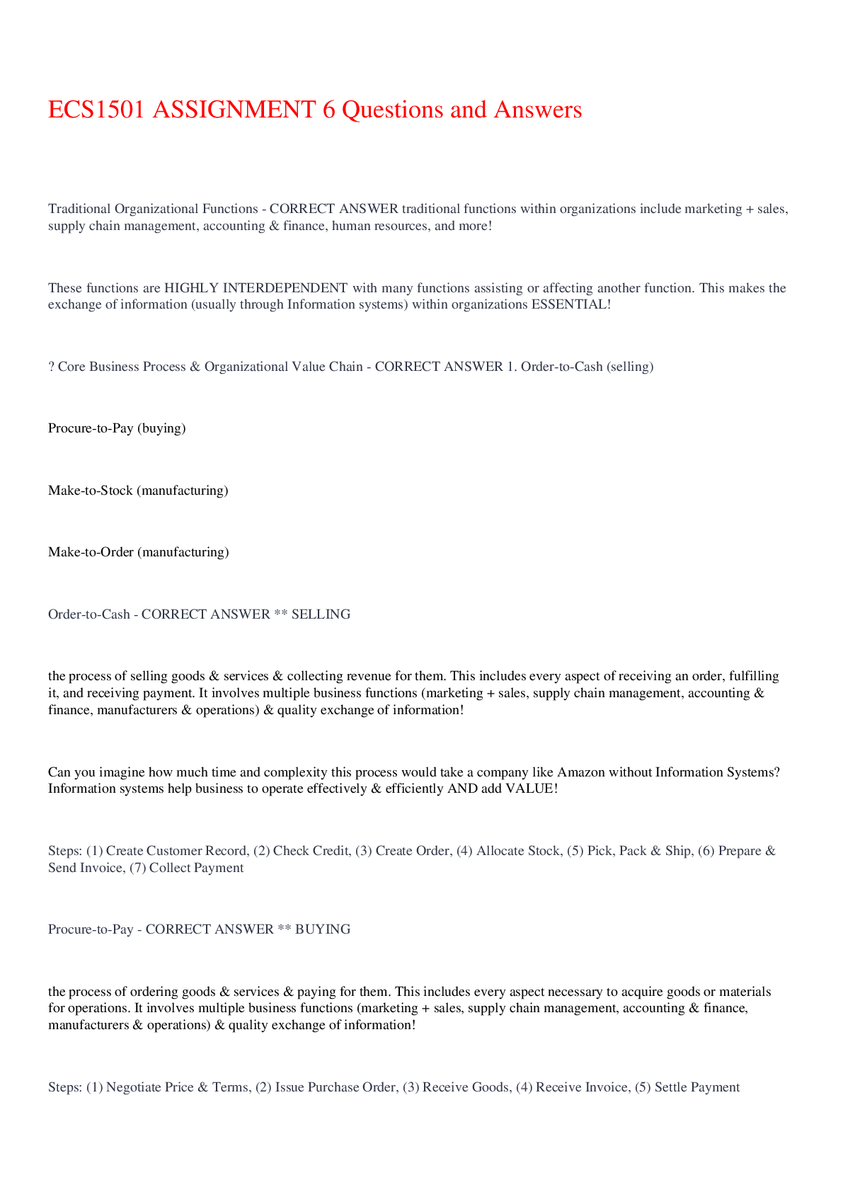 Preview of ECS1501 ASSIGNMENT 6 Questions and Answers,100% CORRECT