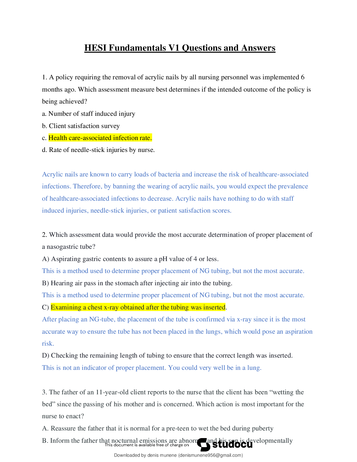 Preview image for HESI Fundamentals V1 Questions and Answers