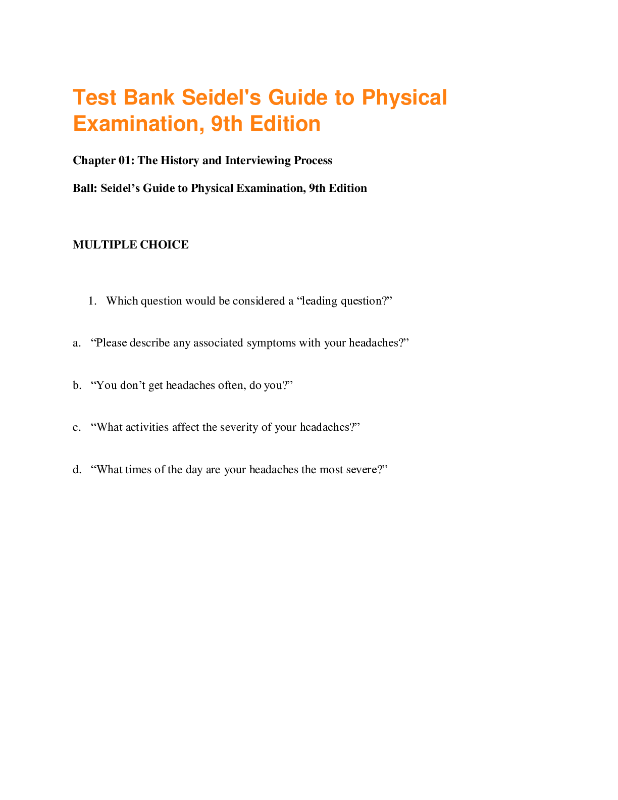 Preview image for Test Bank Seidel's Guide to Physical Examination, 9th Edition Graded