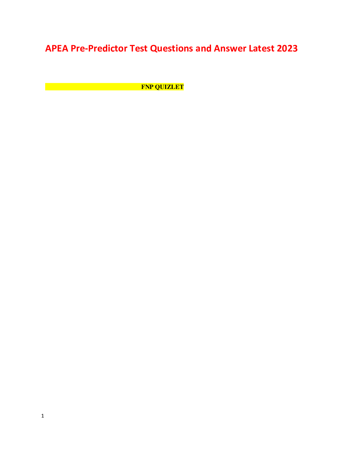 Preview image of APEA Pre-Predictor Test Questions and Answer Latest 2023 document