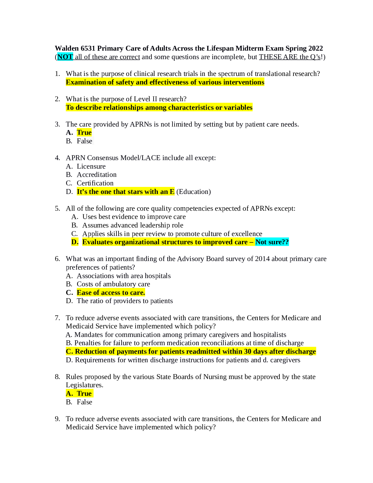 Preview image for Walden 6531 Primary Care of Adults Across the Lifespan Midterm Exam Spring 2022