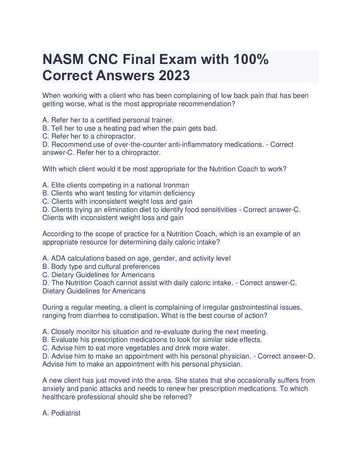 Preview image for NASM CNC Final Exam with 100%  Correct Answers 2023