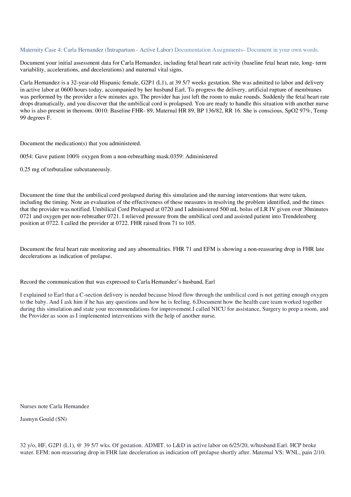 Maternity Case 4 Carla Hernandez Documentation Assignments Browsegrades