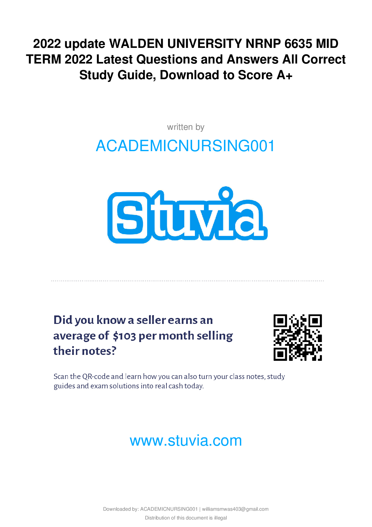 Preview image for 2022 update WALDEN UNIVERSITY NRNP 6635 MID TERM 2022 Latest Questions and Answers All Correct Study Guide, Download to Score A+