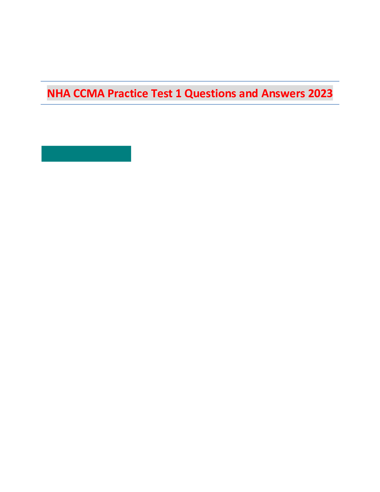 Nha Ccma Practice Test 1 Questions And Answers 2023 Browsegrades