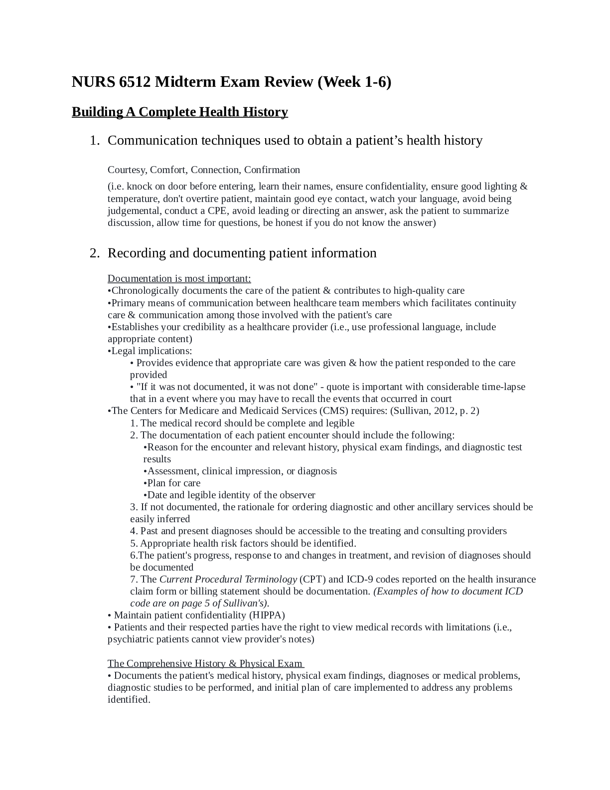 Preview image for Exam Review (Week 1-6) Building A Complete Health History